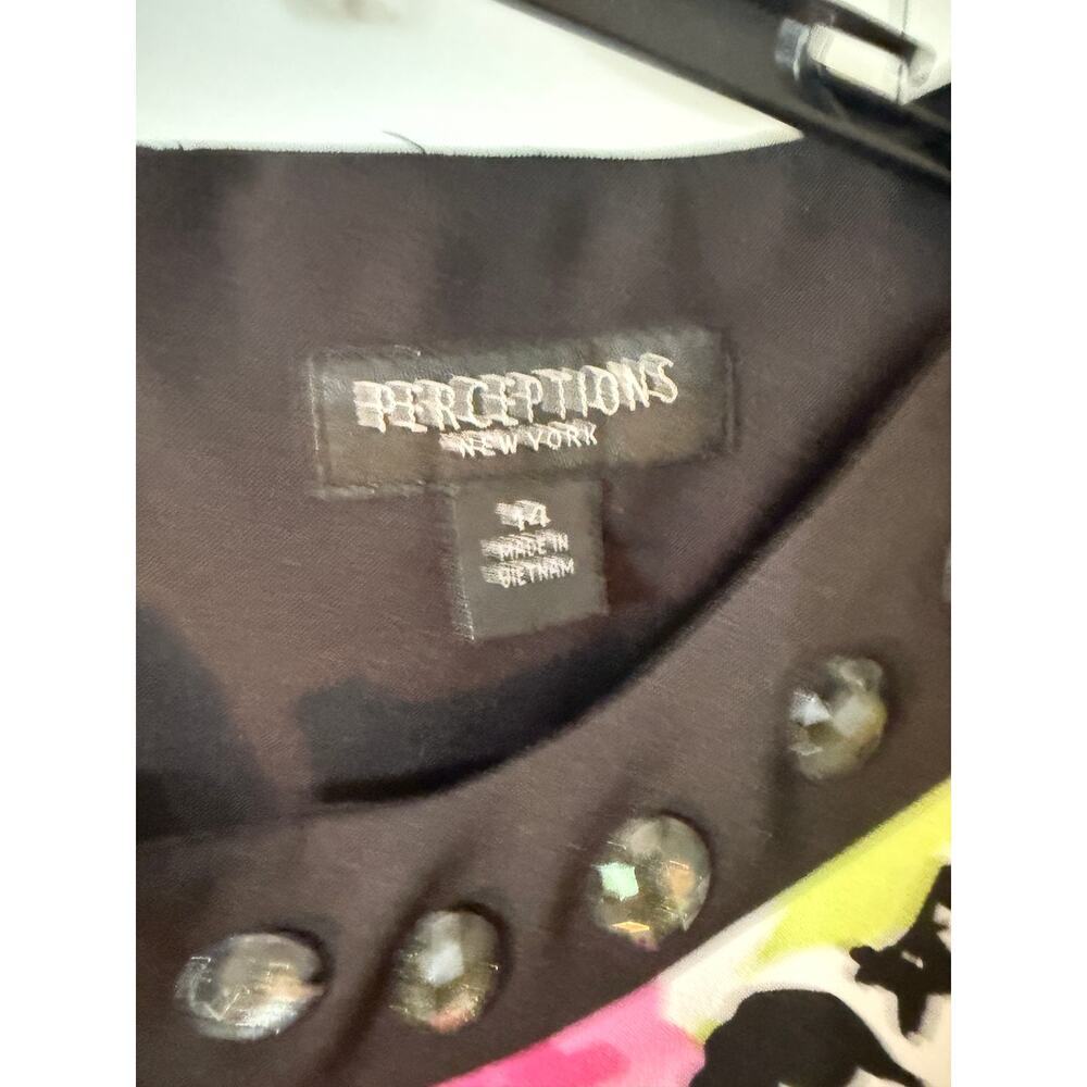 y2k Perceptions Women's Size 14 Black with Floral Pattern Black Beaded Neck - Picture 2 of 3